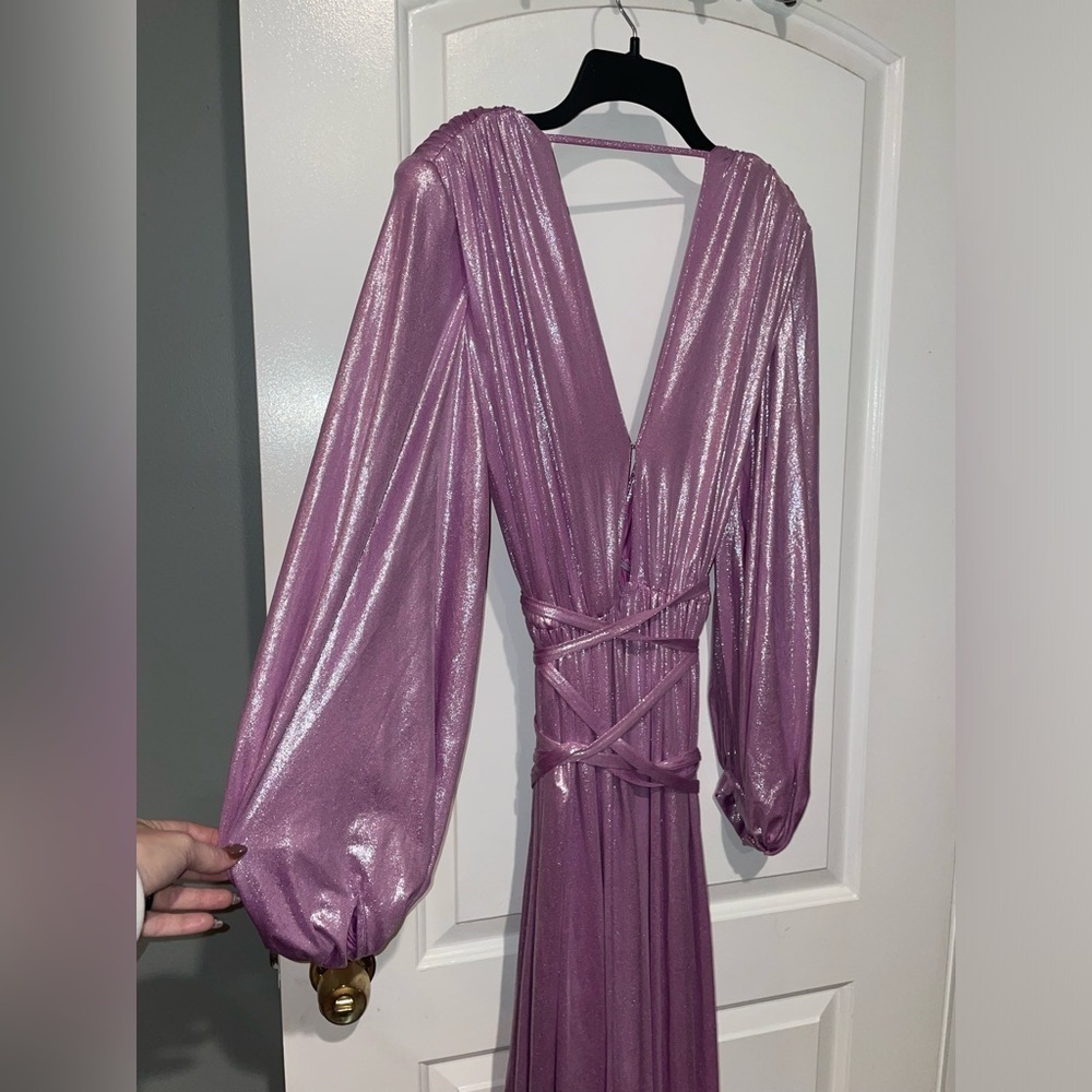 New! Bronx and Banco Zoe Lilac Metallic Maxi Gown💜 Purple/Pink 💜 Medium - Picture 13 of 16